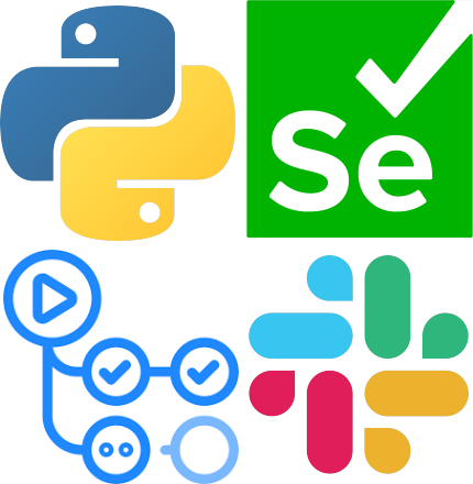 Logos of Python, Selenium, Slack, and GHA