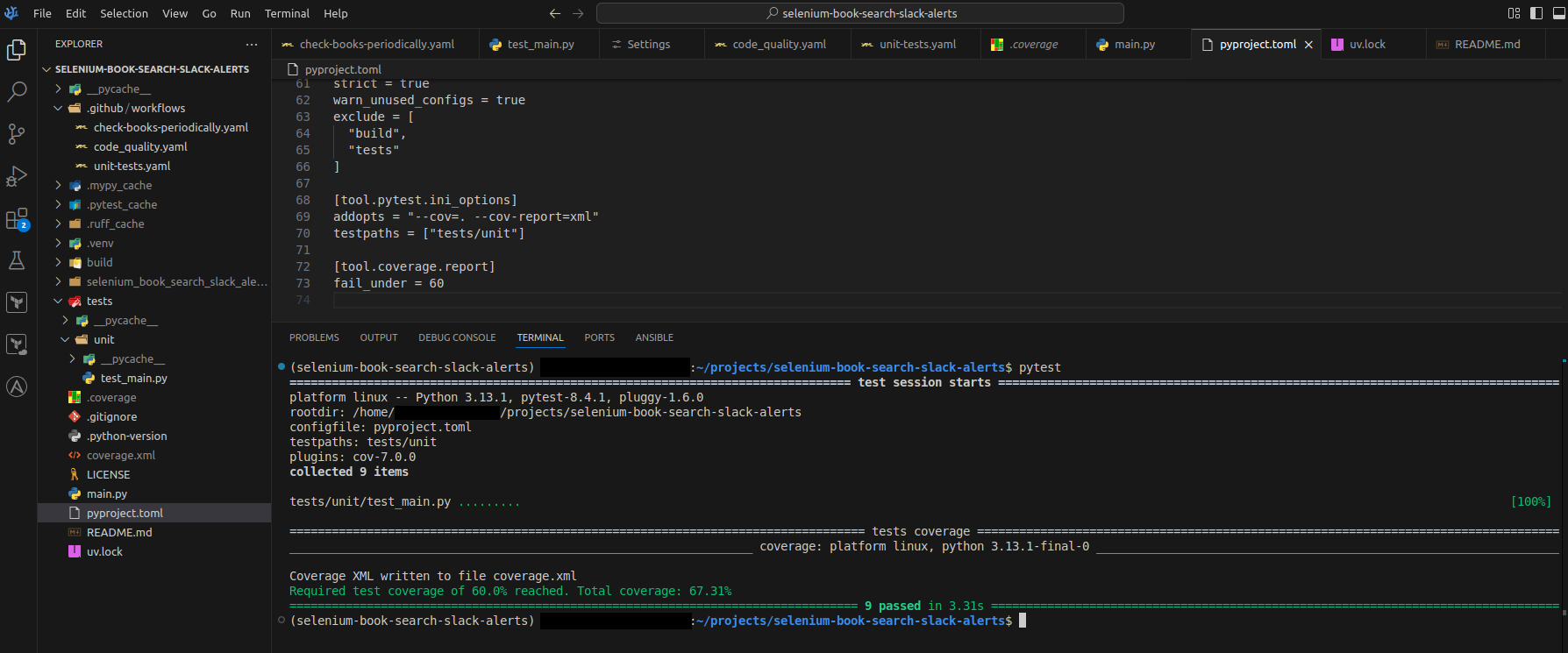 code coverage using pytest locally