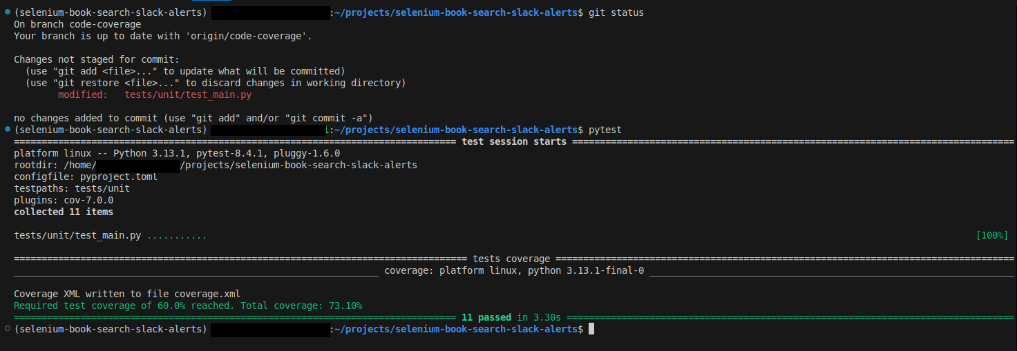 code coverage using pytest locally