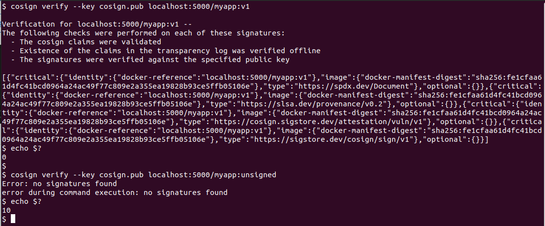 verifying the signature with cosign verify