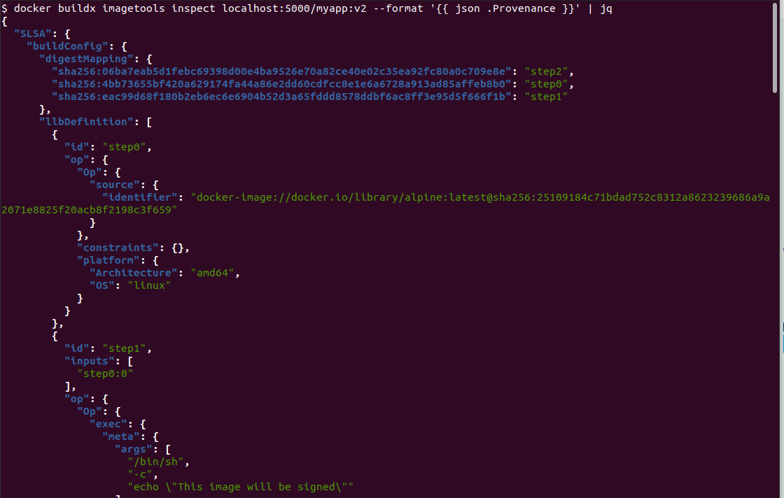 unsigned provenance generated by buildx