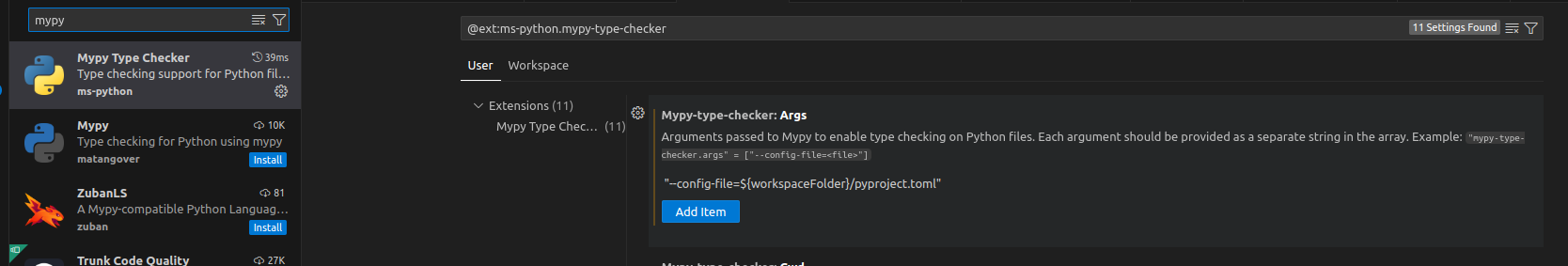Mypy setting in VSCode