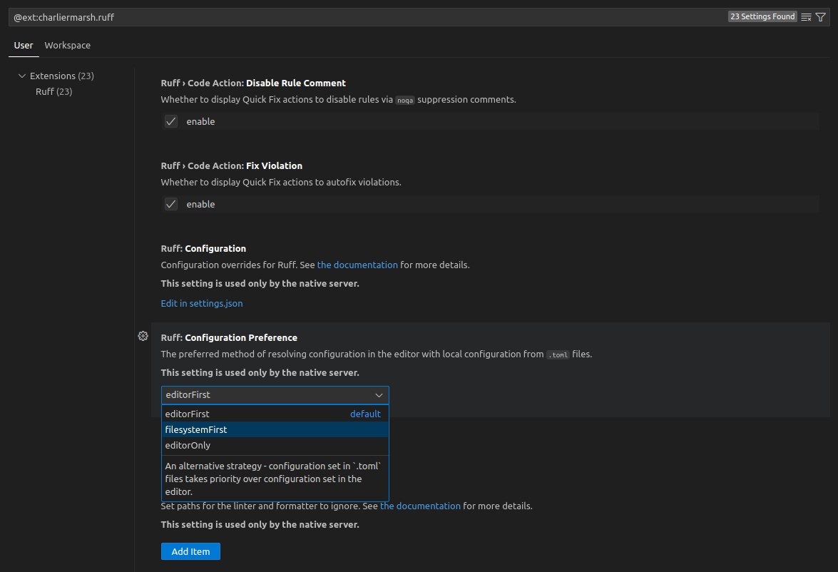 Ruff extension for VSCode