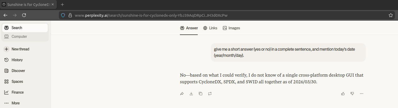 perplexity saying that there are no desktop gui sbom viewers