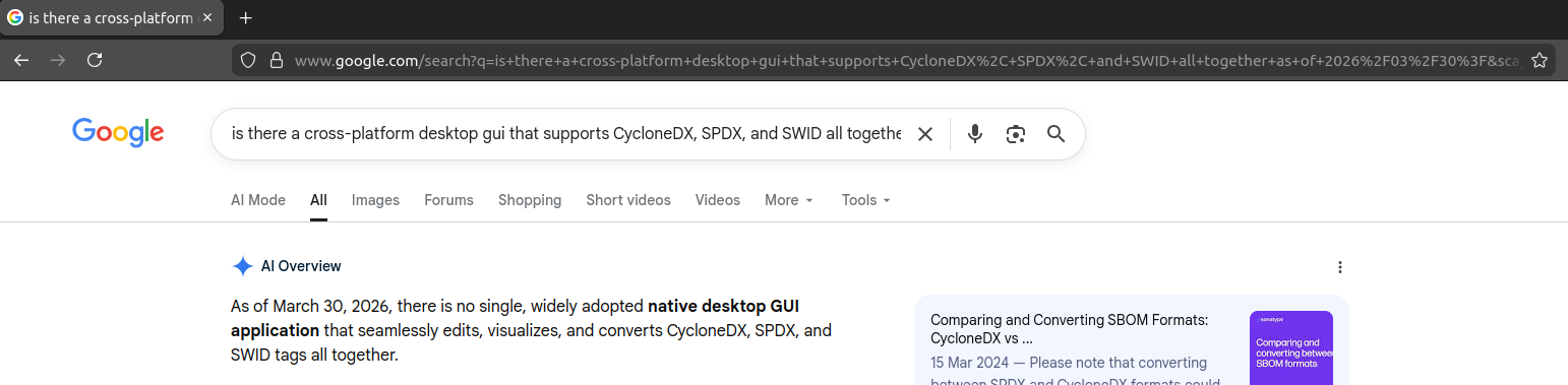 google saying that there are no desktop gui sbom viewers