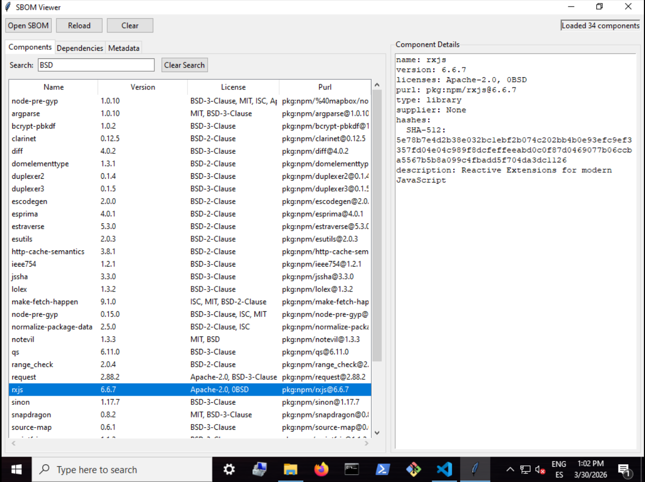 SBOM Viewer on Windows