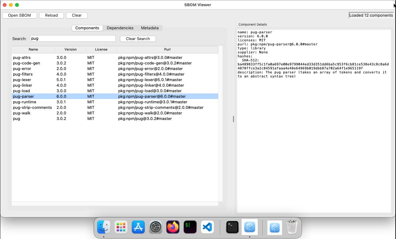 SBOM Viewer on macOS