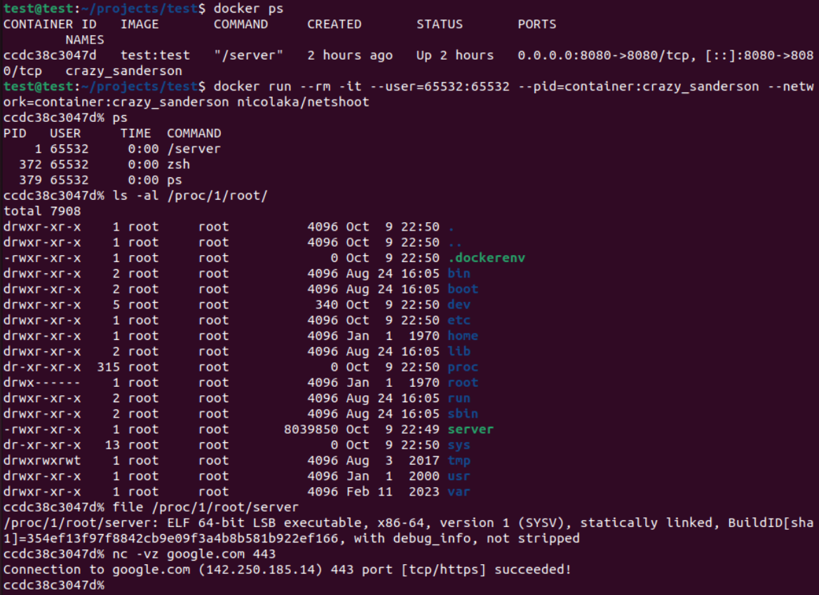 troubleshooting a minimal container with a sidecar